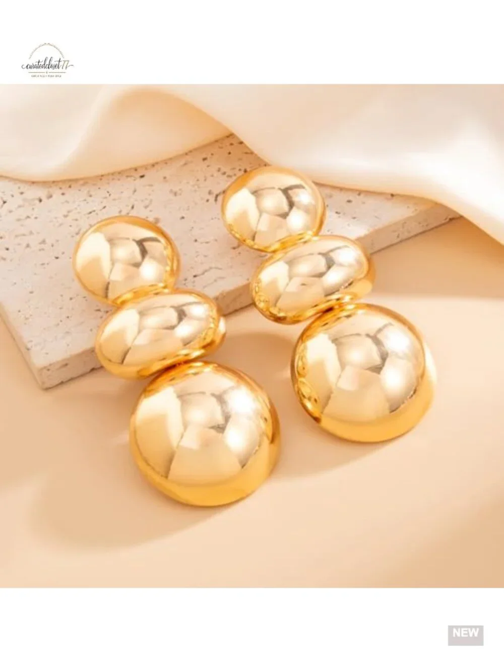 Large Oversized Gold Ball Dangle Earrings Chunky Bold Round Beads